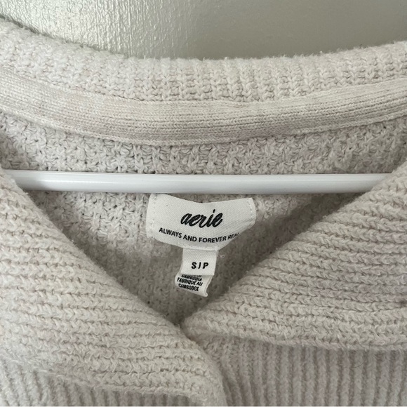 Aerie CozyUp Waffle Button Cream Sweater Women’s Small - Picture 2 of 5